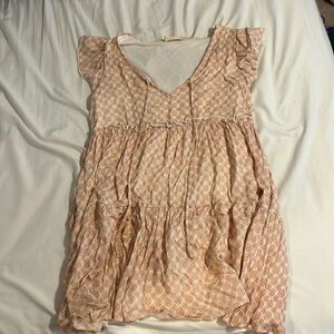 Altered state ruffle, shoulder, light, pink printed flow summer dress